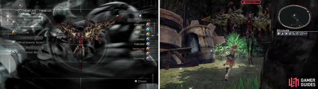 [Left] Edimmu Enemy Intel. [Right] The Mark Location.