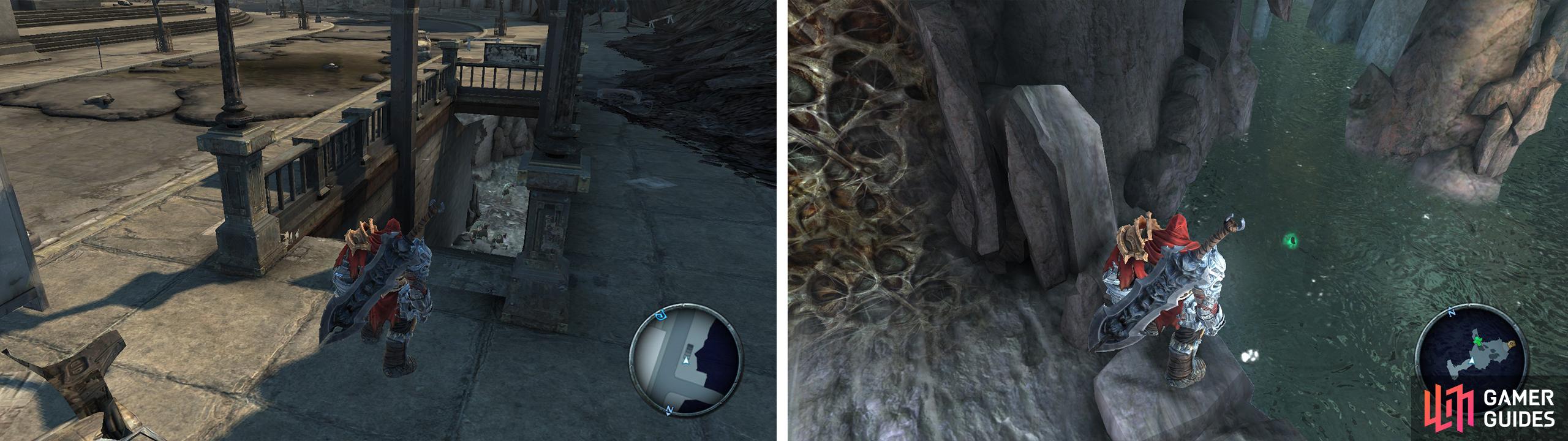 Find the subway stairs (left). Inside you’ll find a Blue Soul Chest and an Artefact (right).