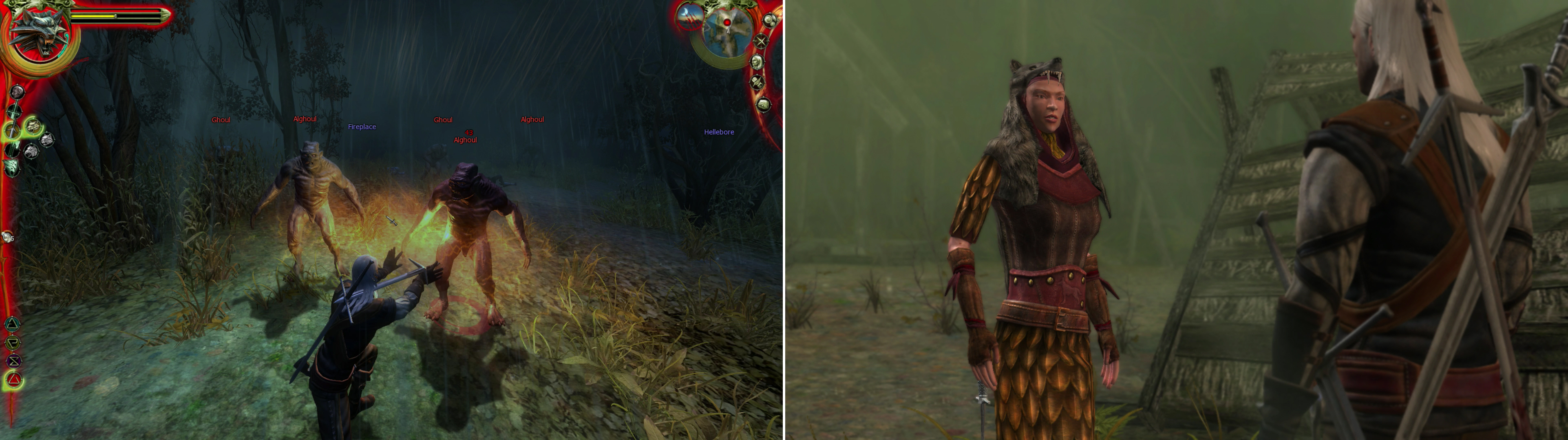 Find Alghouls at night near the Kezath Obelisk (left). This racist Elf can be taught a lesson by proving you can pick Faeinnewedd (right)… for what that’s worth.