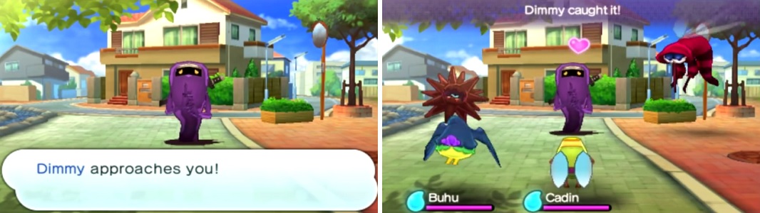 If a Yokai comes up to you after battle (left), they will ask to join you. You can increase this chance by giving them their favorite food in battle (right).