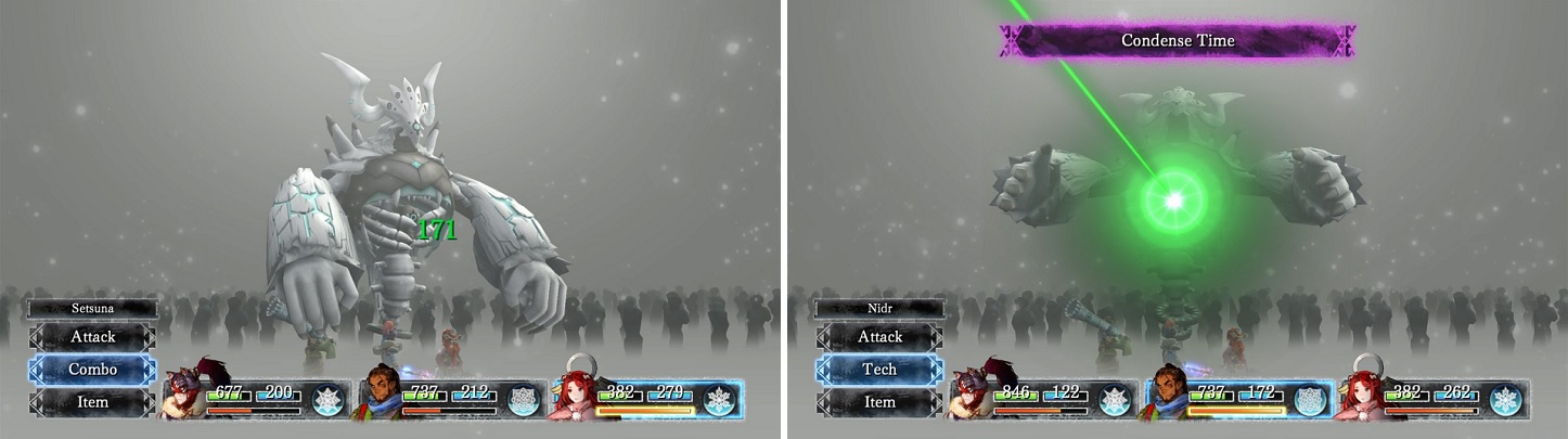 Dark Samsara regenerates health during the fight (left). Condense Time cannot kill you (right).