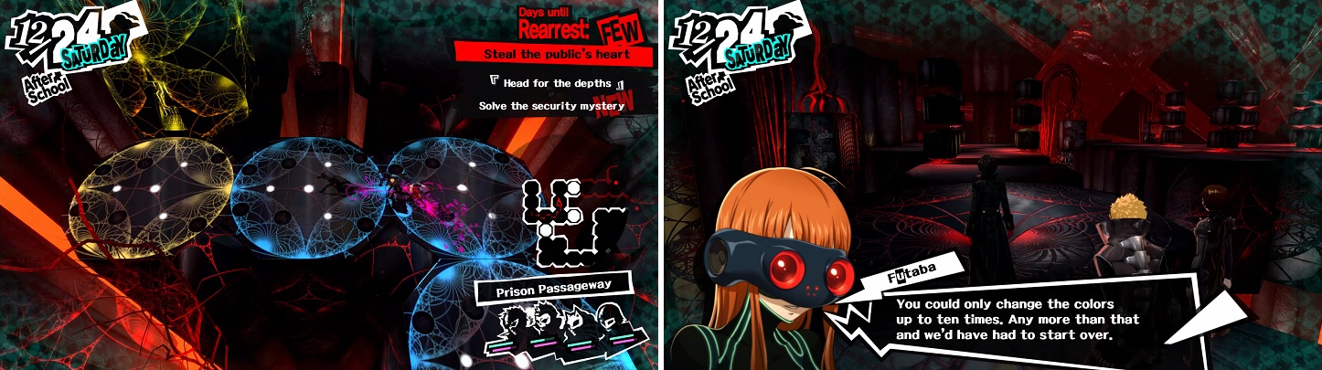 The light puzzles will have a limitation thrown at you later (left), with Futaba explaining that limitation after solving the first one (right).