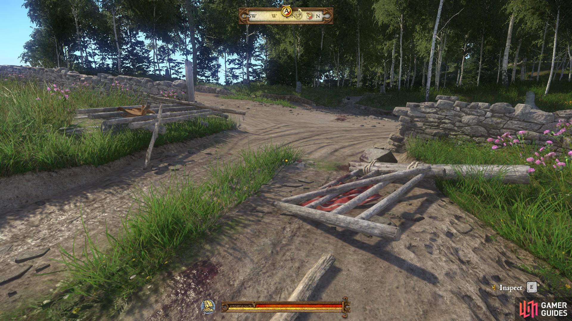 Inspect the broken fence to ensure that you complete all of the optional objectives before heading into the woods.