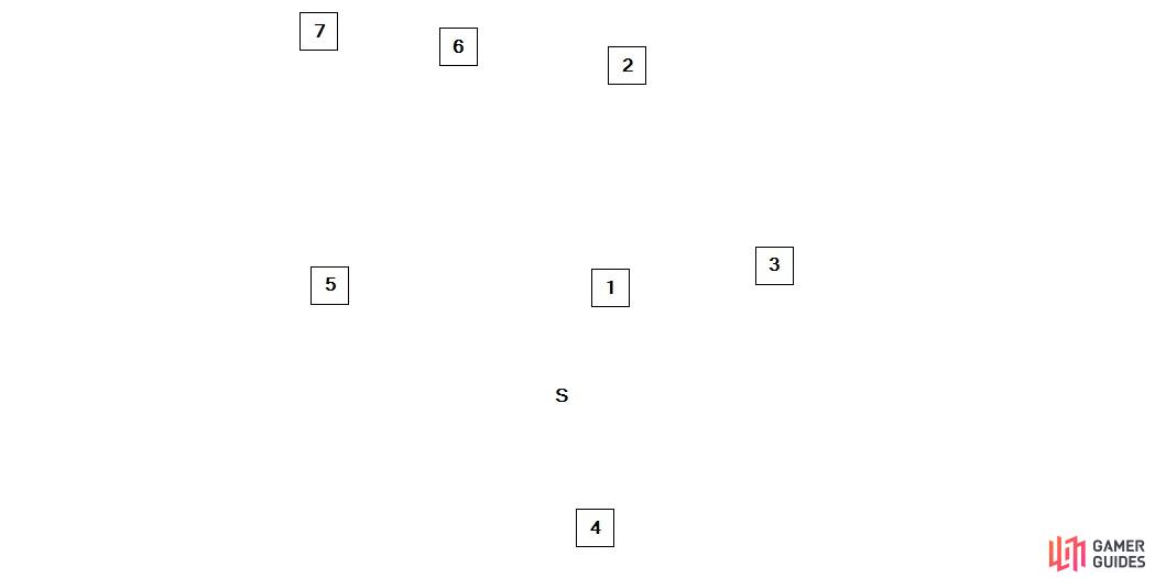 A rough map of the challenge, showing the locations of the beams of light.