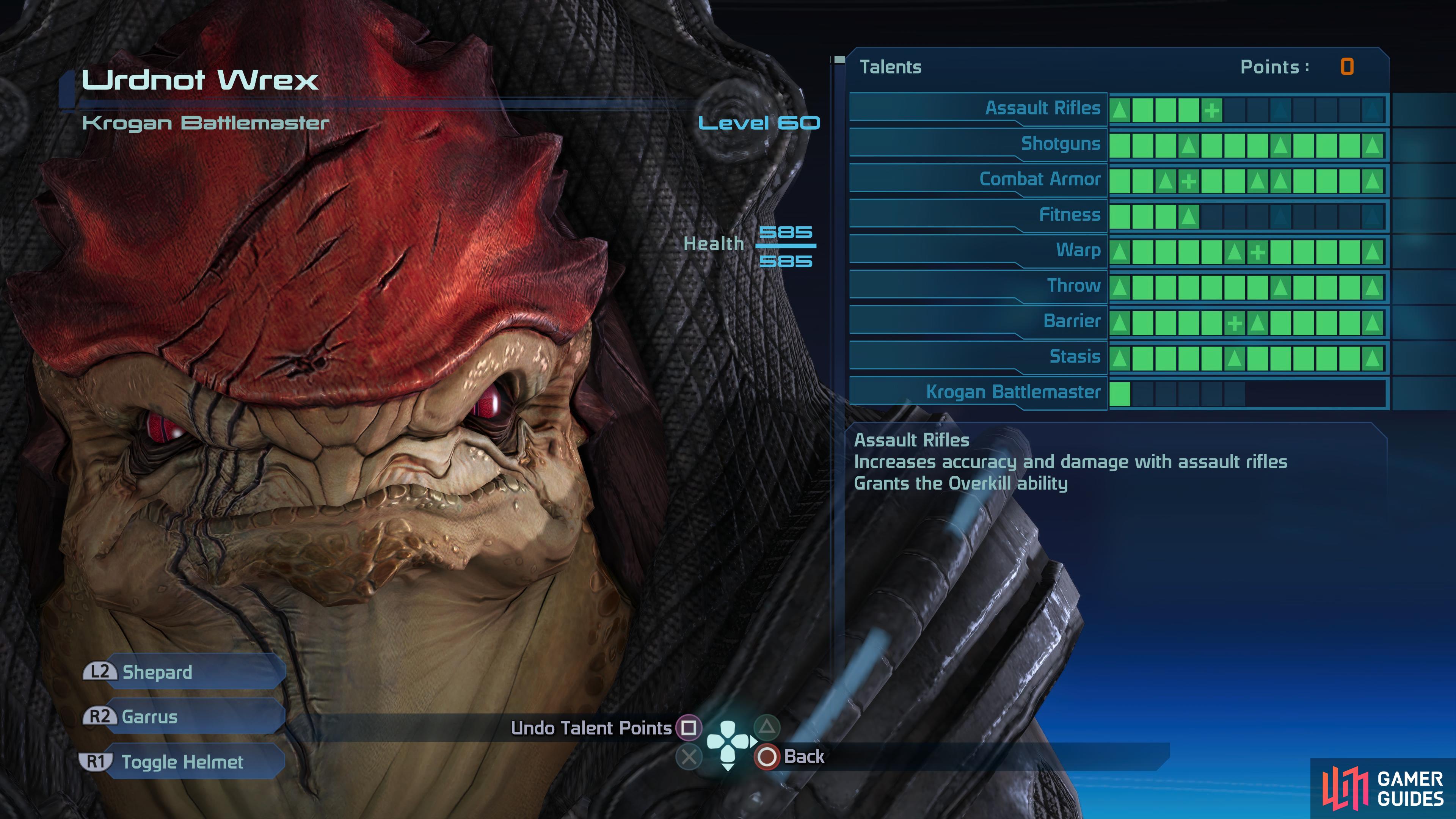 Suggested talent point allocation for Wrex.