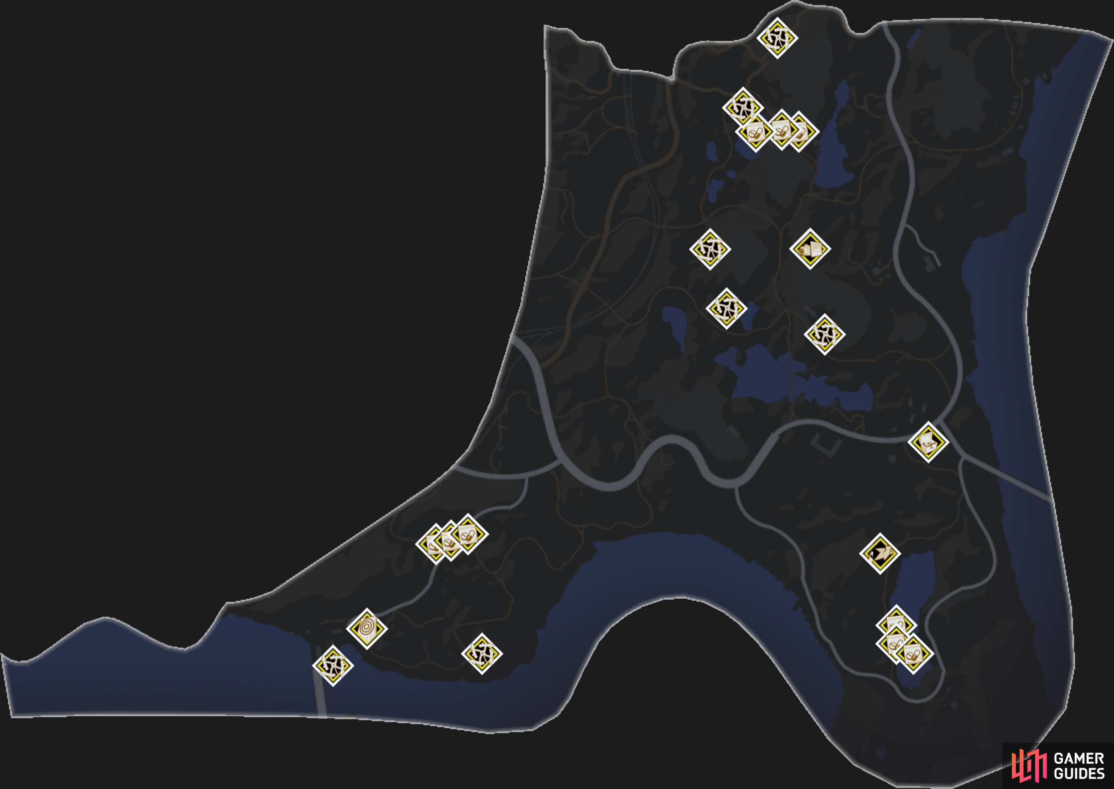 A map of all the Discoveries in the Rojas Desert South region.