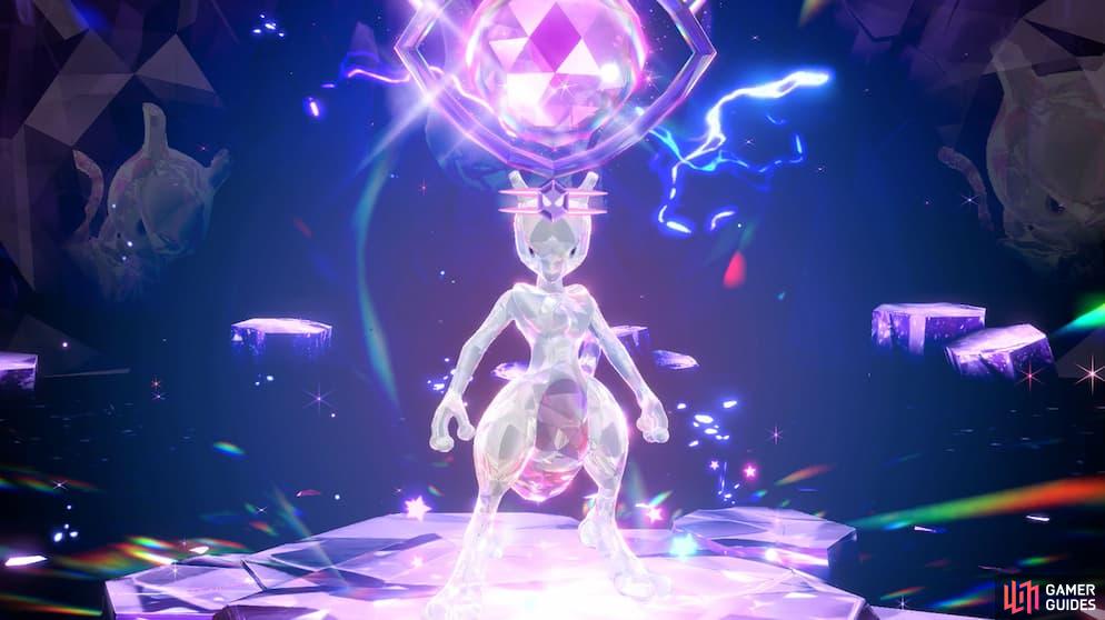 Mewtwo making its debut as a 7-Star Mightiest Mark Tera Raid Pokémon.