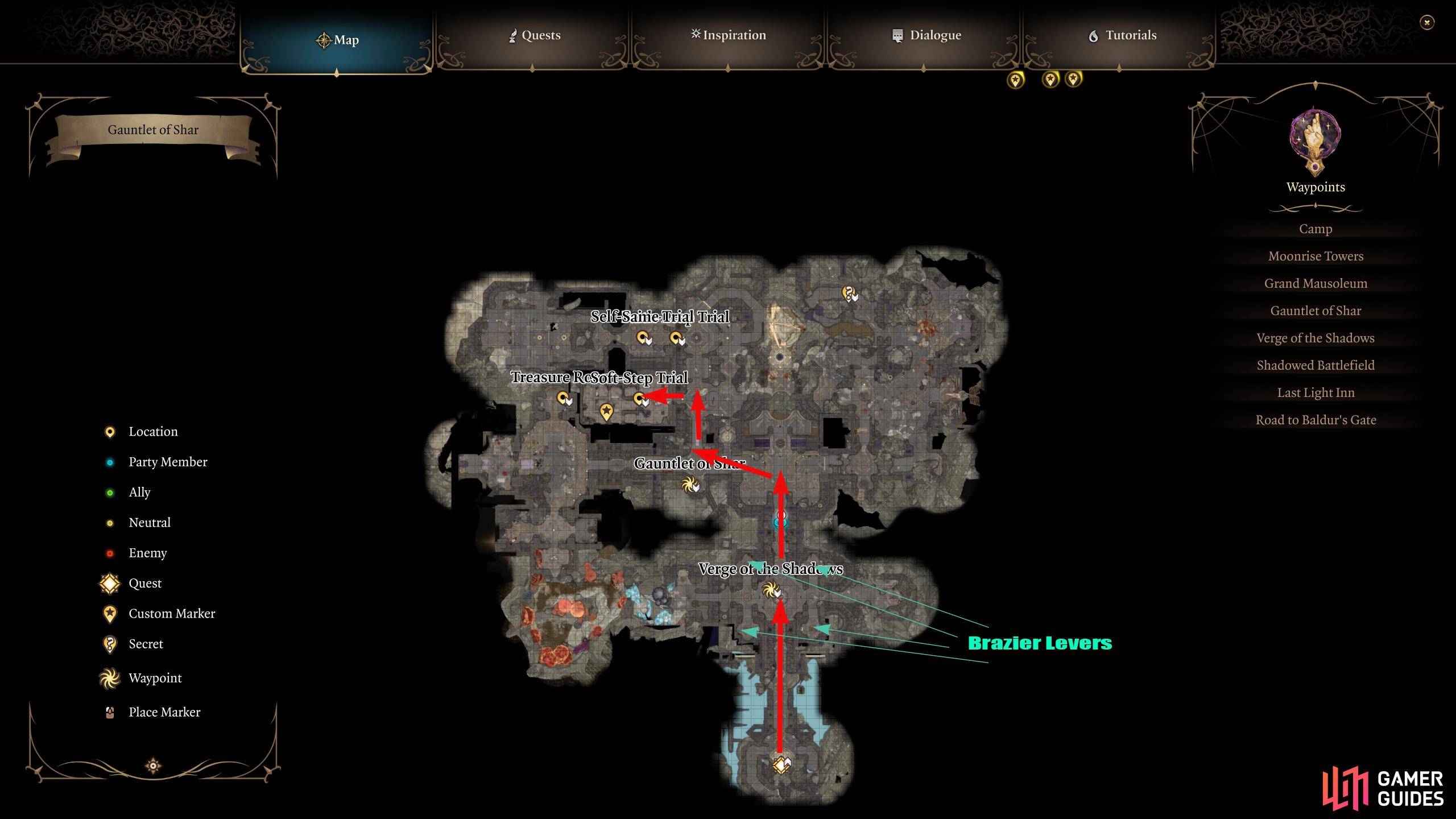 This map shows you the optimal route to reaching the trial, although you’ll have to complete a puzzle on the way.