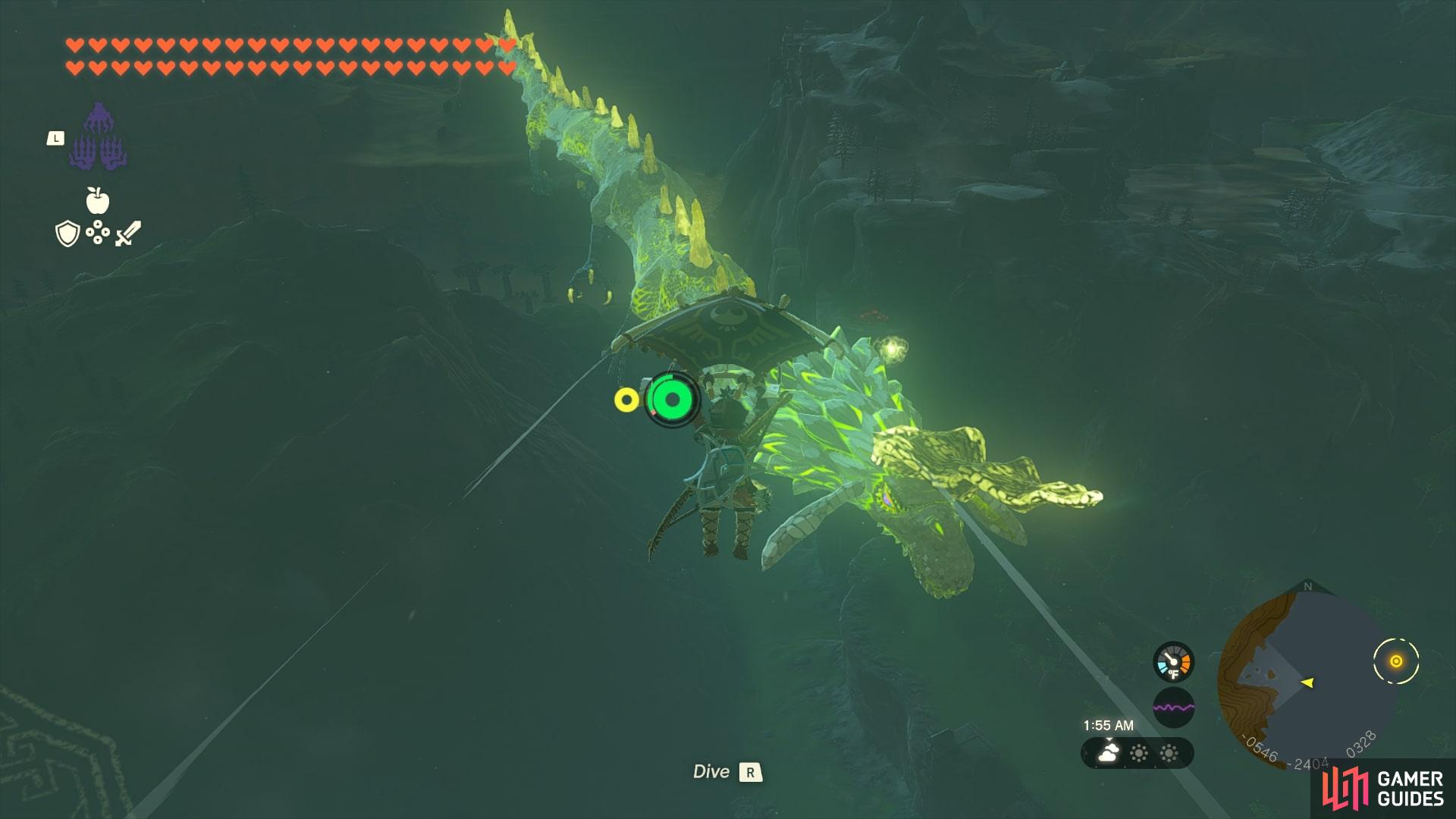 Finding !Farosh above Lake Hylia.