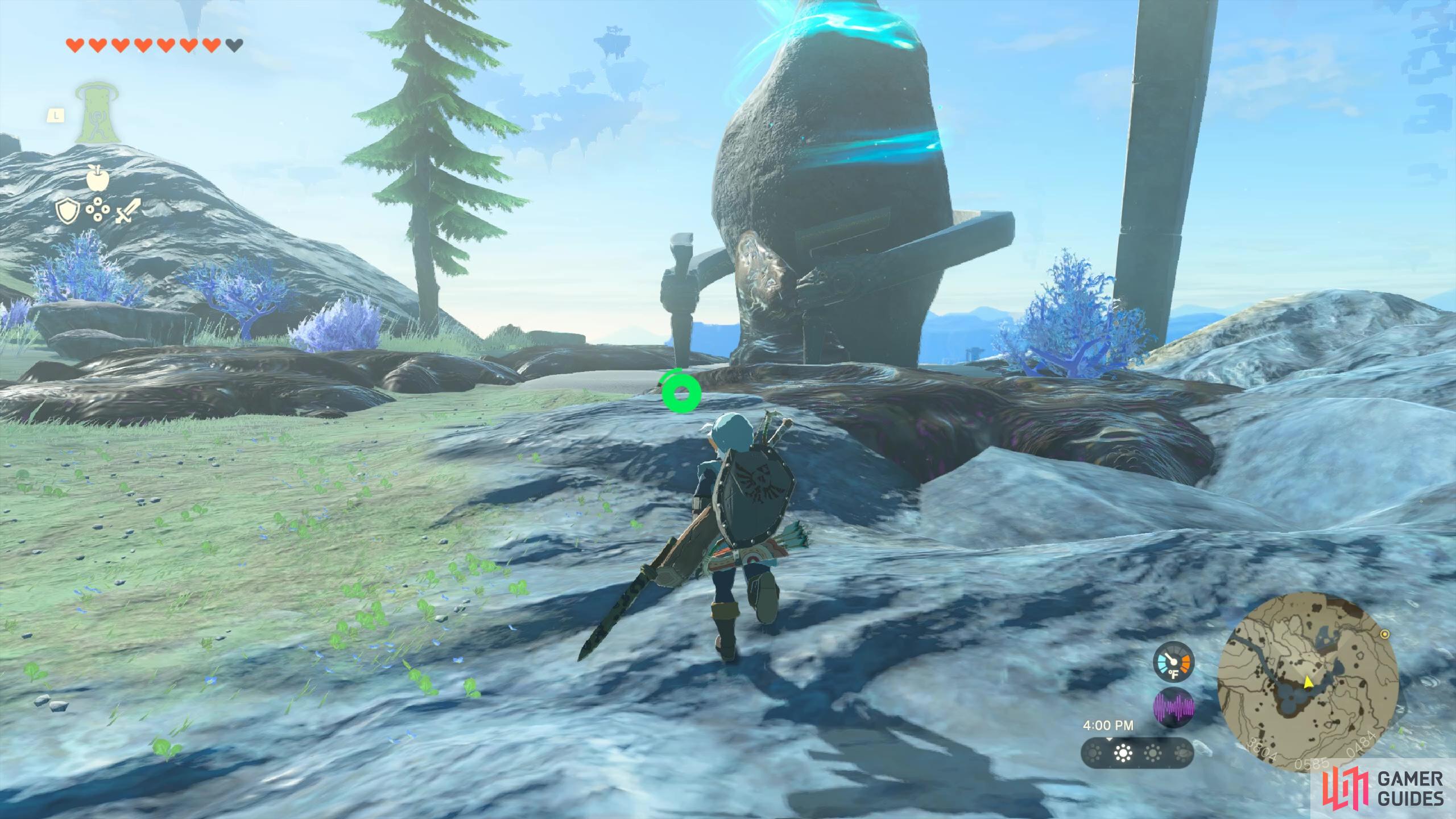 !Ihen-a Shrine is found near !Mipha Court lake, overlooking !Zora’s Domain. 