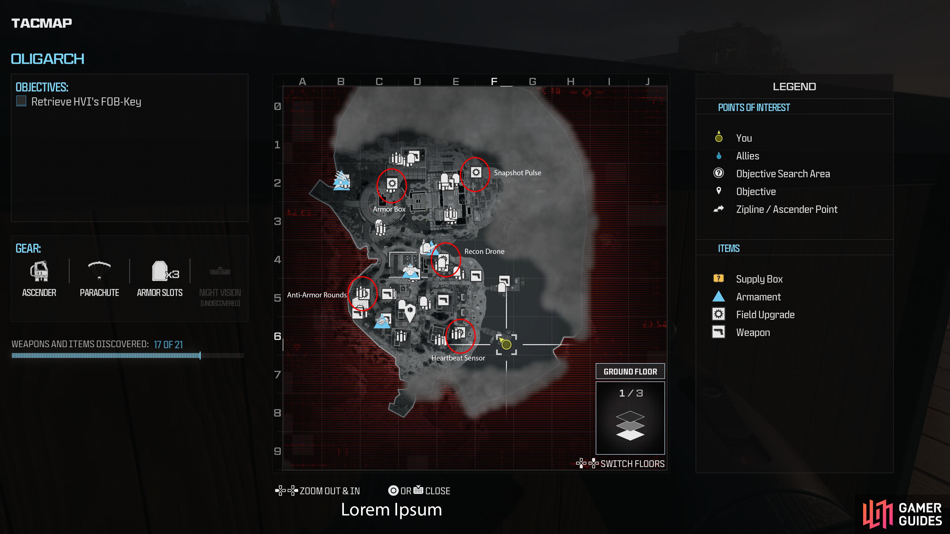 You’ll want to fully uncover the map before searching for the Weapons and Items.