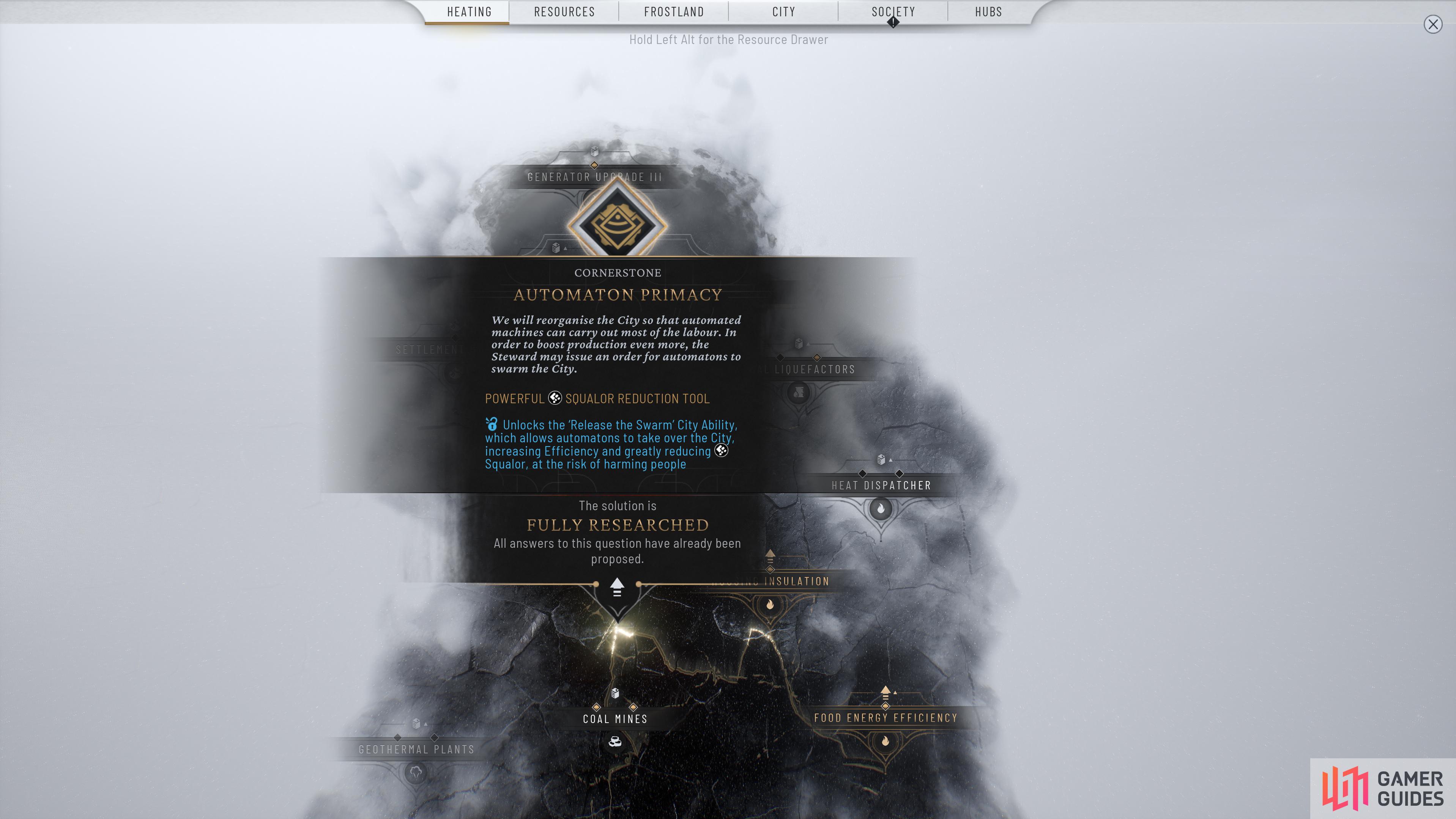 Fully embracing one of the ideals on the Idea Tree will unlock a powerful Cornerstone ability in Frostpunk 2.