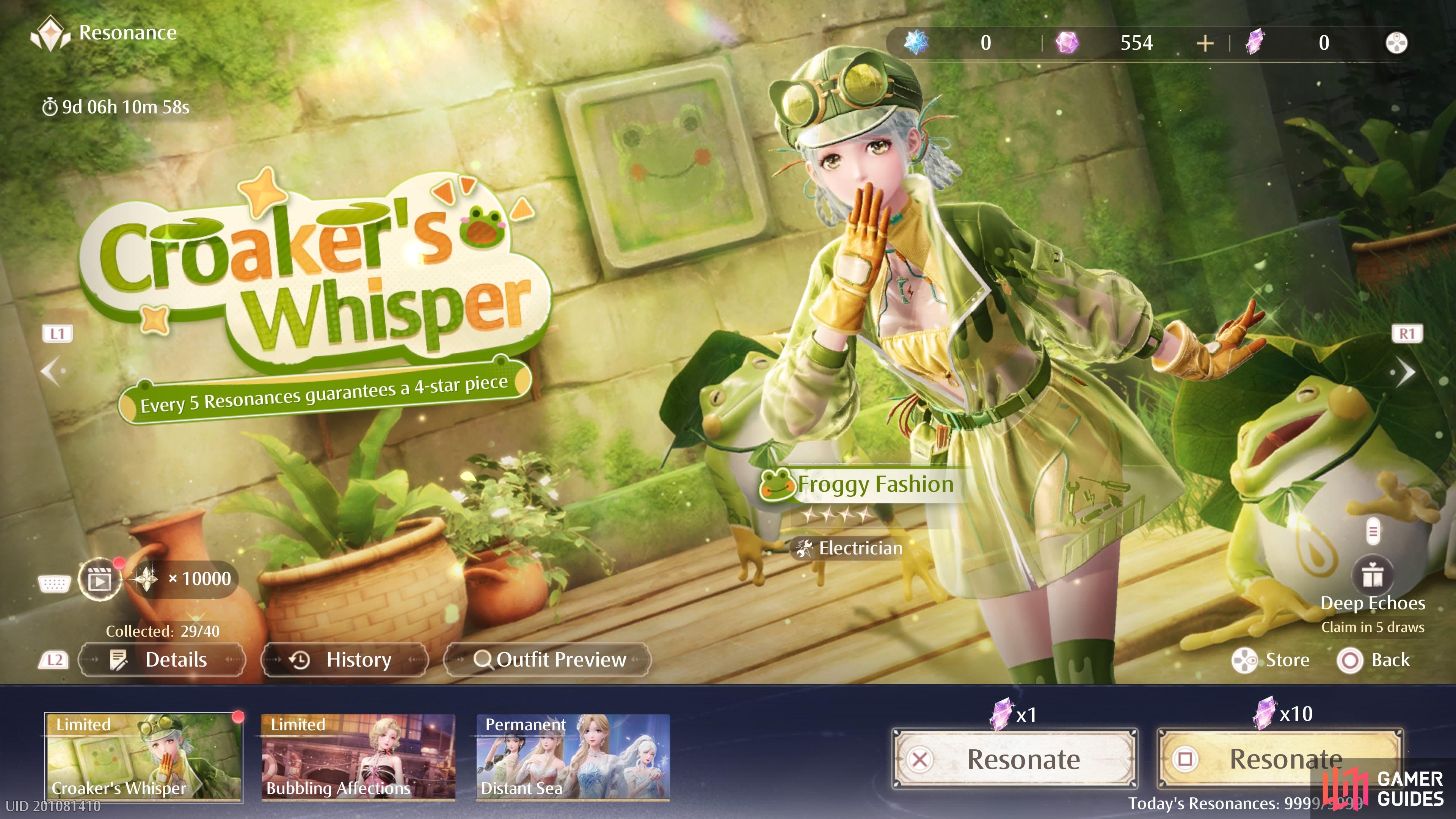 Croaker’s Whisper is one of the two current limited time resonance banners in Infinity Nikki.