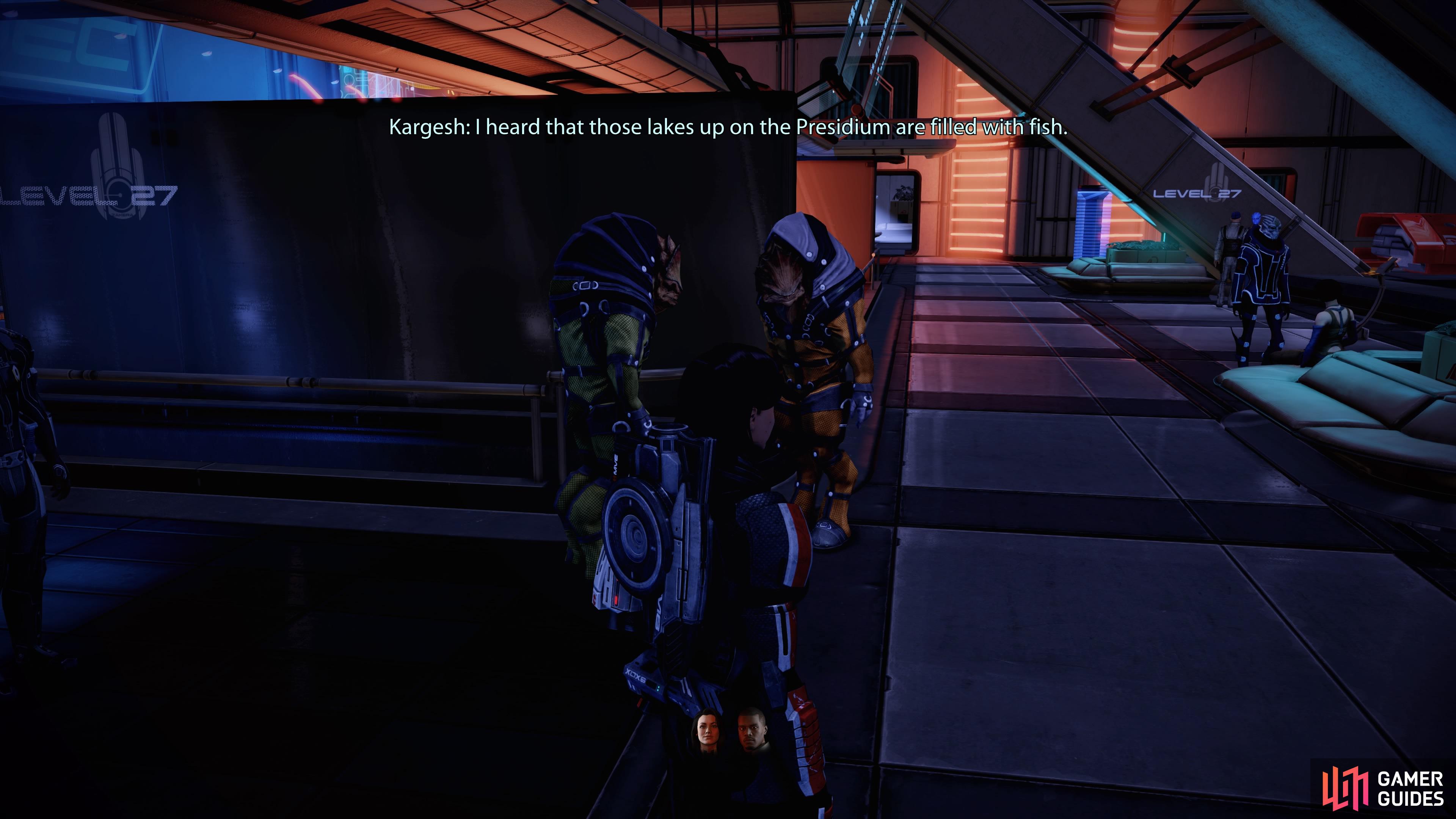 Listen in on the Krogans conversation on floor Zakera Level 27.