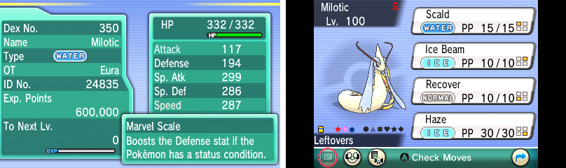 Milotic has STAB with Scald, but not Ice Beam.