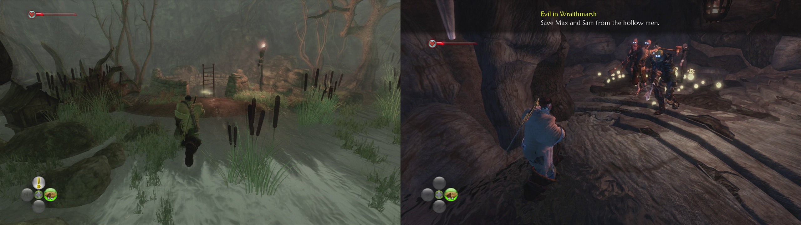 Enter the well by the Drowned Farm (left). Sam and Max are at the back of the area (right).