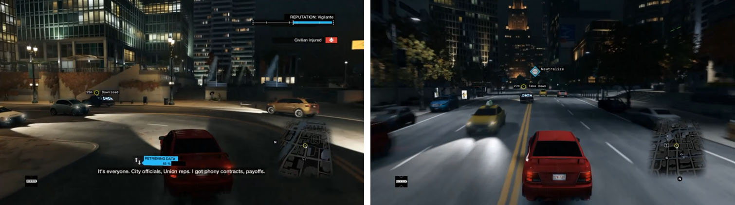 Chase after Defalt as you download the data (left) and then take him out once completed (right).