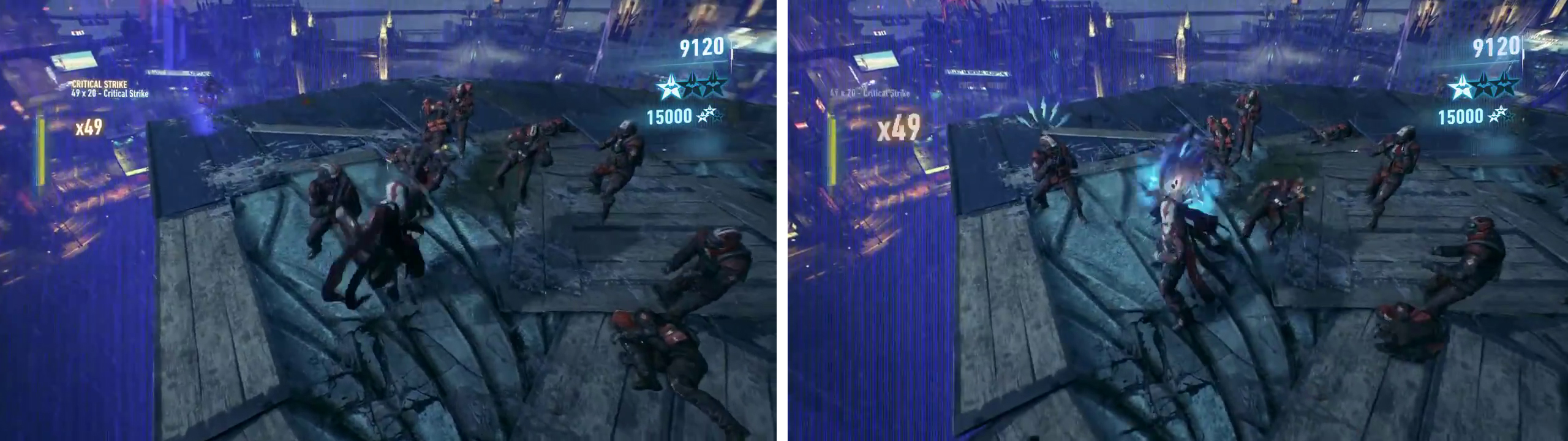 We’ll fight as Azrael in this challenge (left). Taking a hit will end the challenge, so be sure to counter (right).