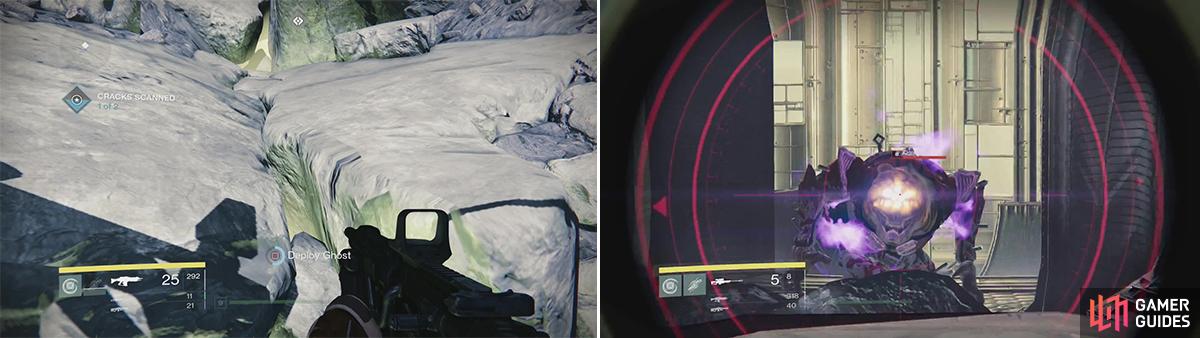 Scan the cracks for your Ghost (left). An Ogre blocks the entrance (right) as you approach so be ready.