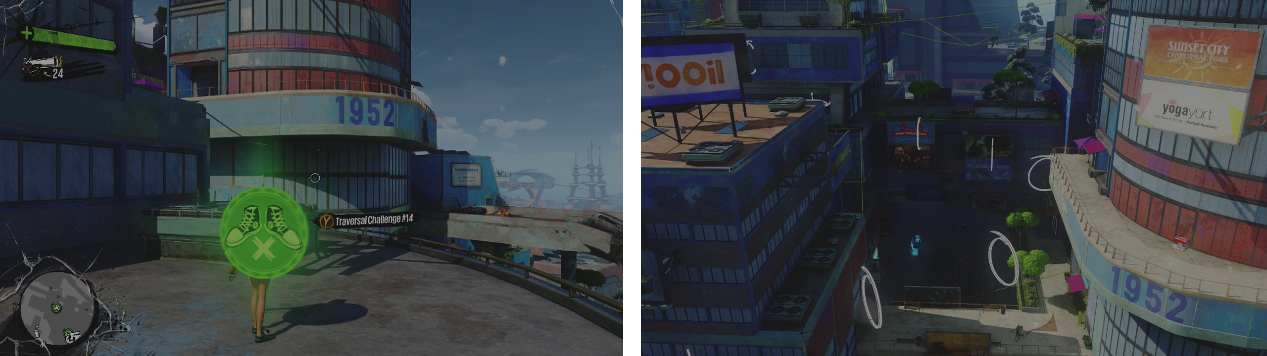 Start the challenge at the icon (left). This challenge has a large primary focus on wallrunning (right).