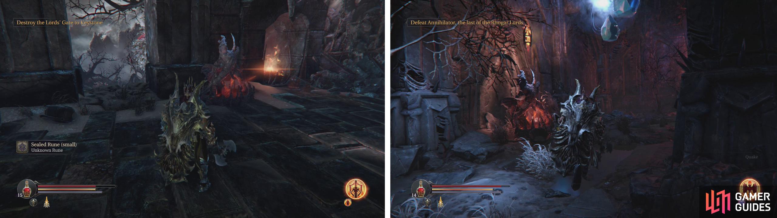 There are statues to destroy with the Tor Hammer on the Panorama (left) and in the first room of the Chamber of Lies (right).