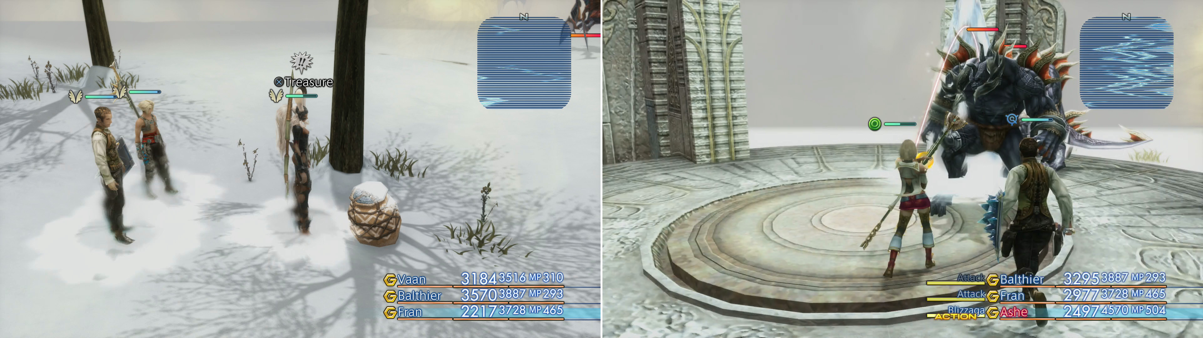 In the Ice Field of Clearsight and the Edge of Reason area you’ll find an abundance of treasure (left). Some of the shrines in these areas house dangerous creatures (right).